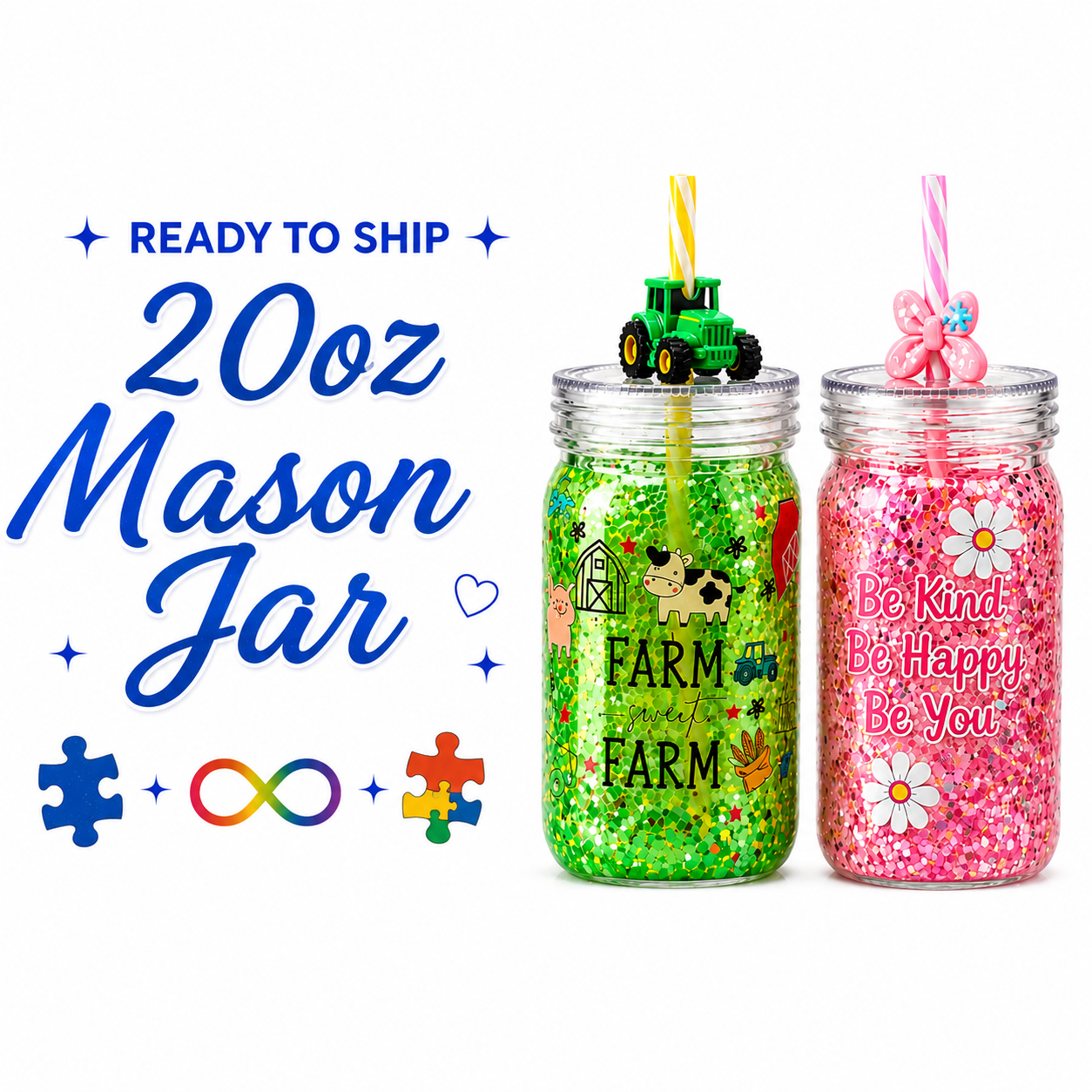 Ready To Ship- 20oz Acrylic -Mason Jar
