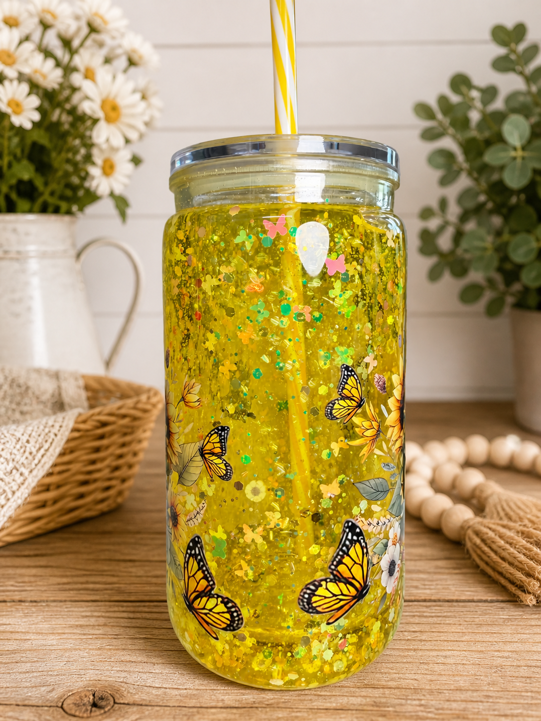 Cow & Sunflowers- 16 ounce Acrylic Snow Globe Cup