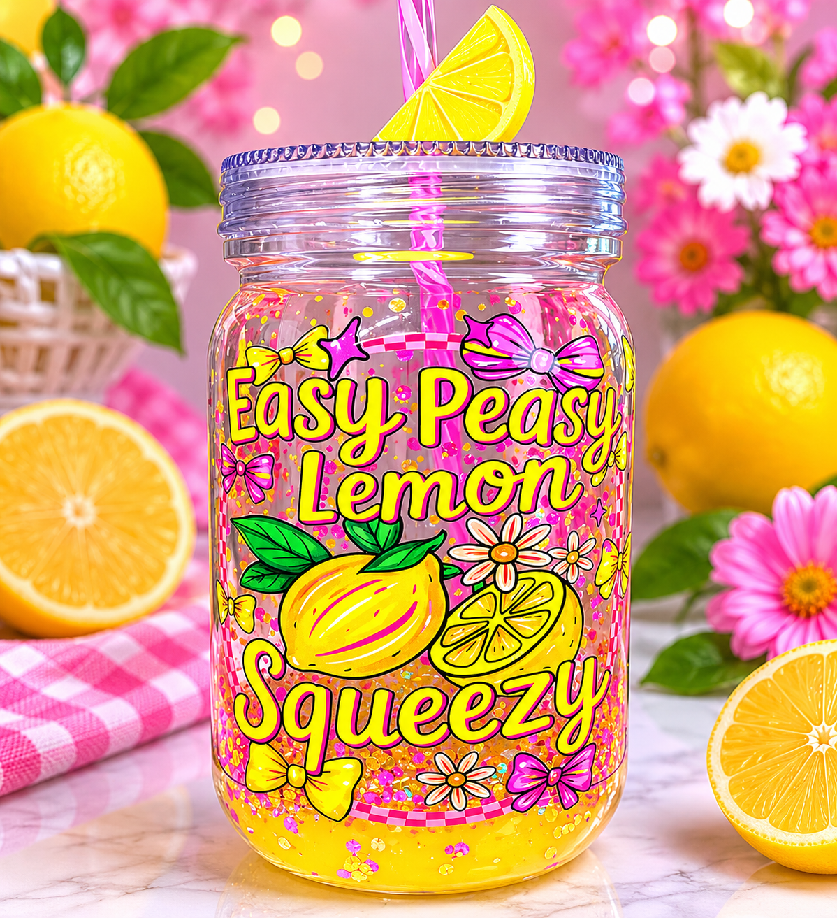 20oz Acrylic- Mason Jar- Lemons 🍋