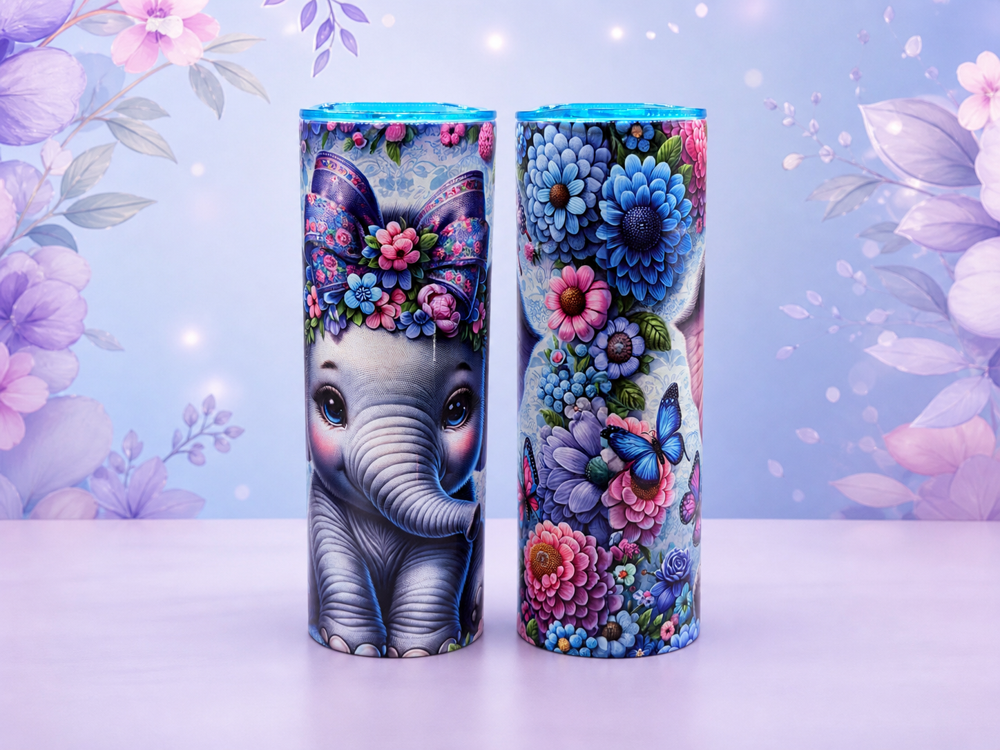 Baby Elephant Florals-Stainless Steel Cup