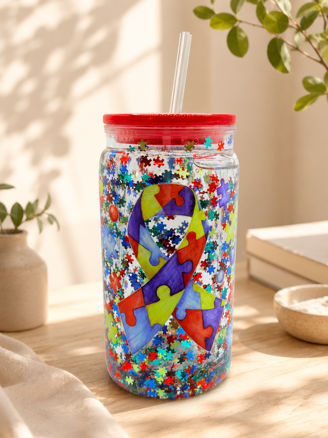 Autism- Glitter- 16 ounce Cup