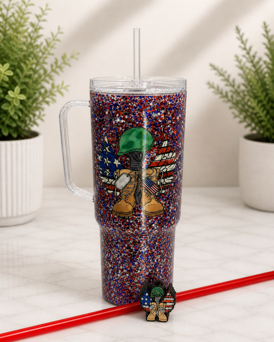 Military Boots- Glitter-40 Ounce Cup