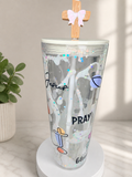 24 oz Faith Inspired Lava Snow Globe Acrylic Tumbler | White Lava & Cross Glitter