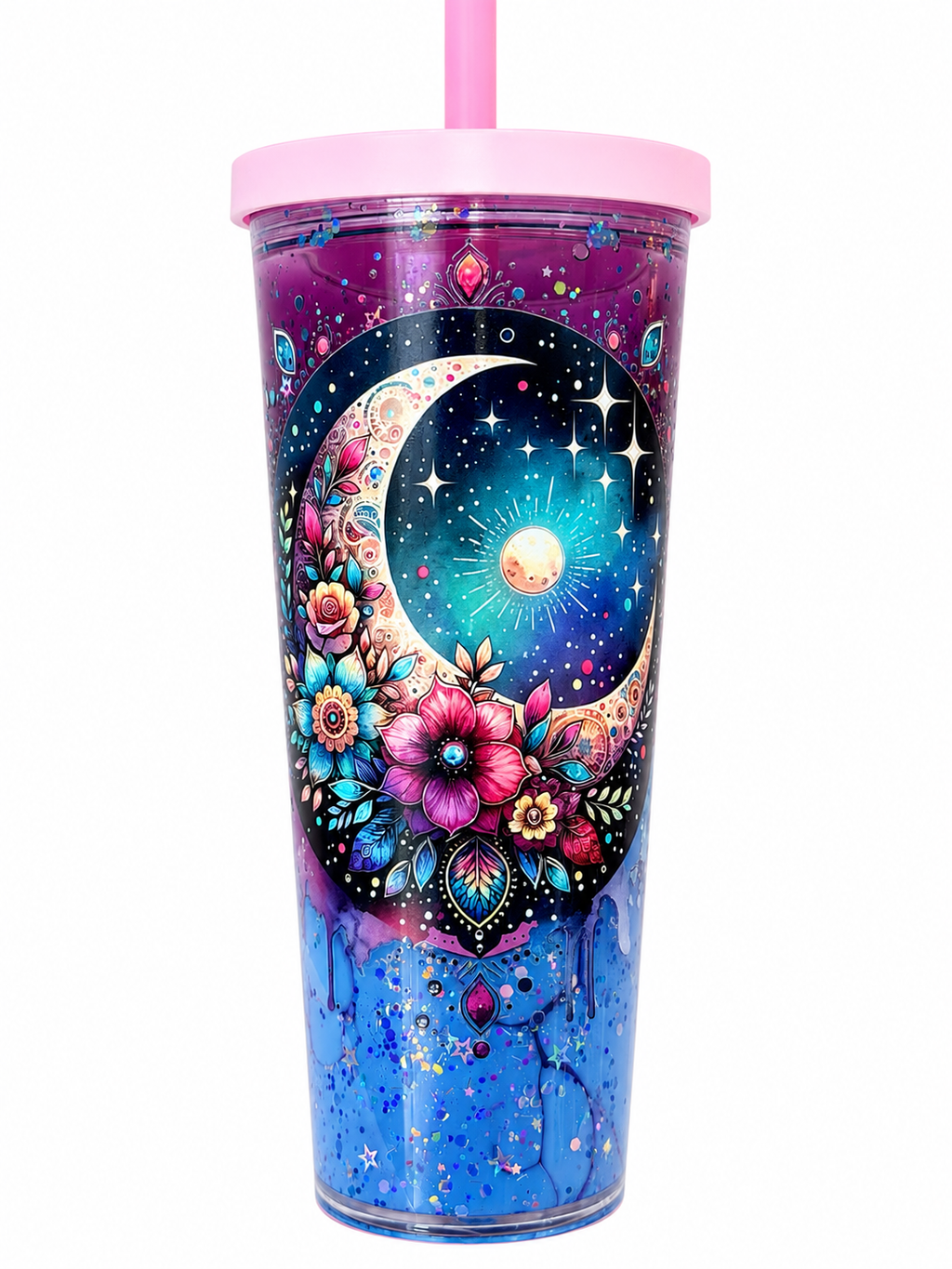 24oz Magical Moon & Floral Dual Lava Acrylic Tumbler