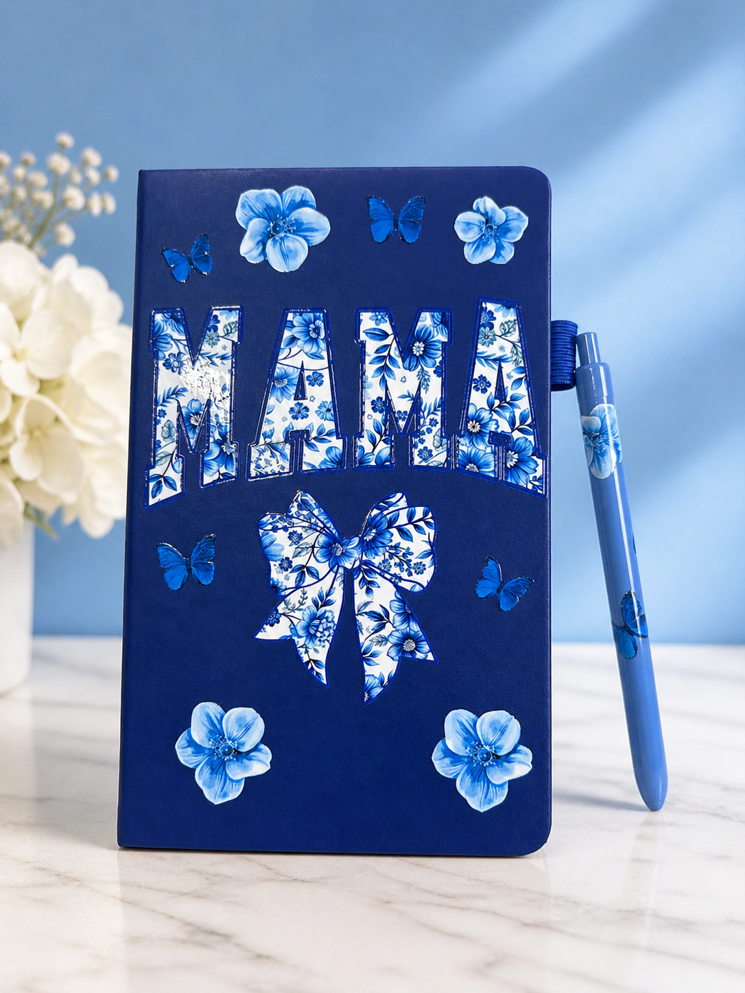 A5 Notebook with Matching Pen - Navy Blue, Mama Decal