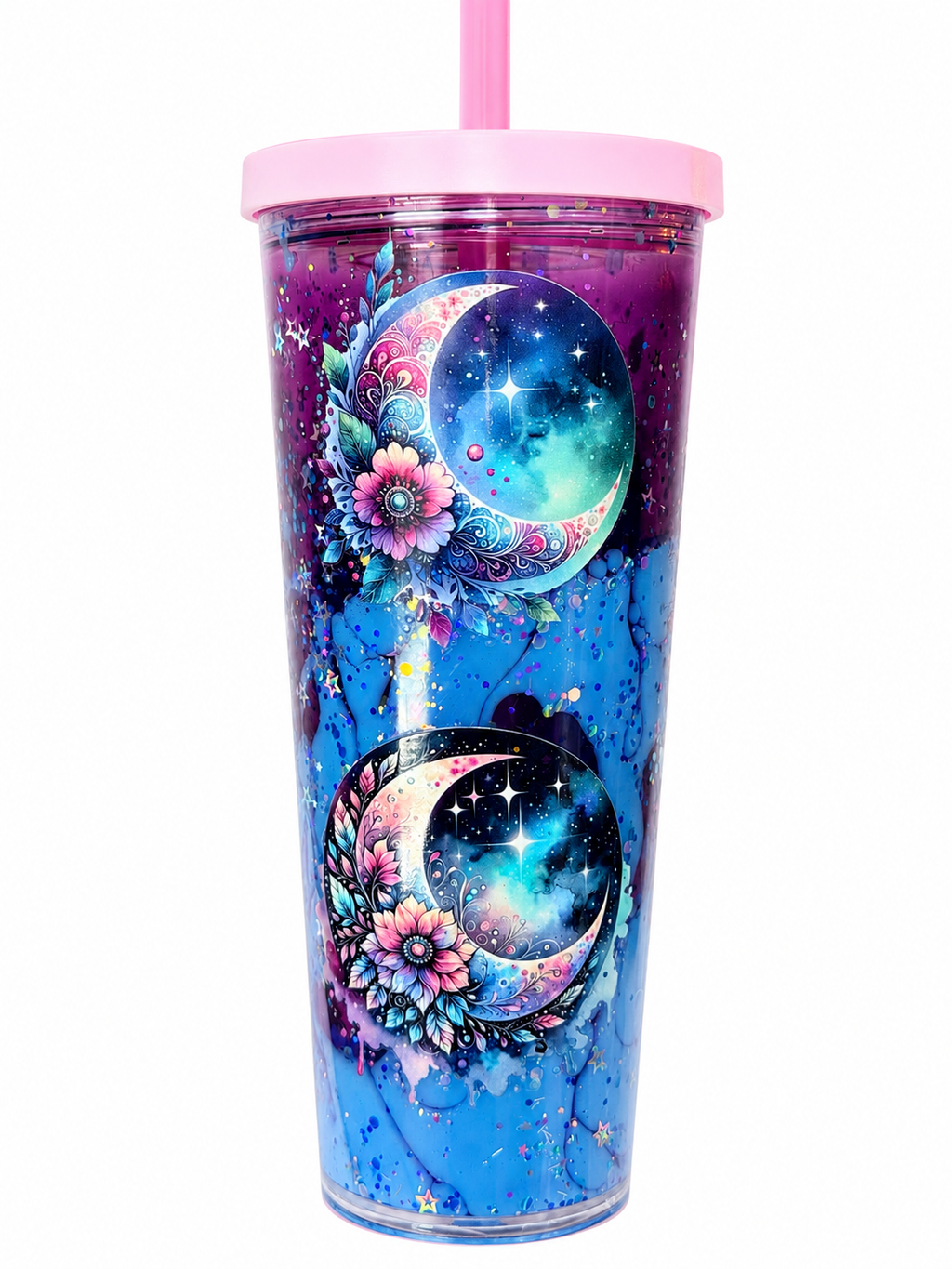 24oz Magical Moon & Floral Dual Lava Acrylic Tumbler
