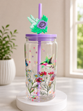 16 oz Lava Acrylic Snow Globe Tumbler | Hummingbird & Flowers