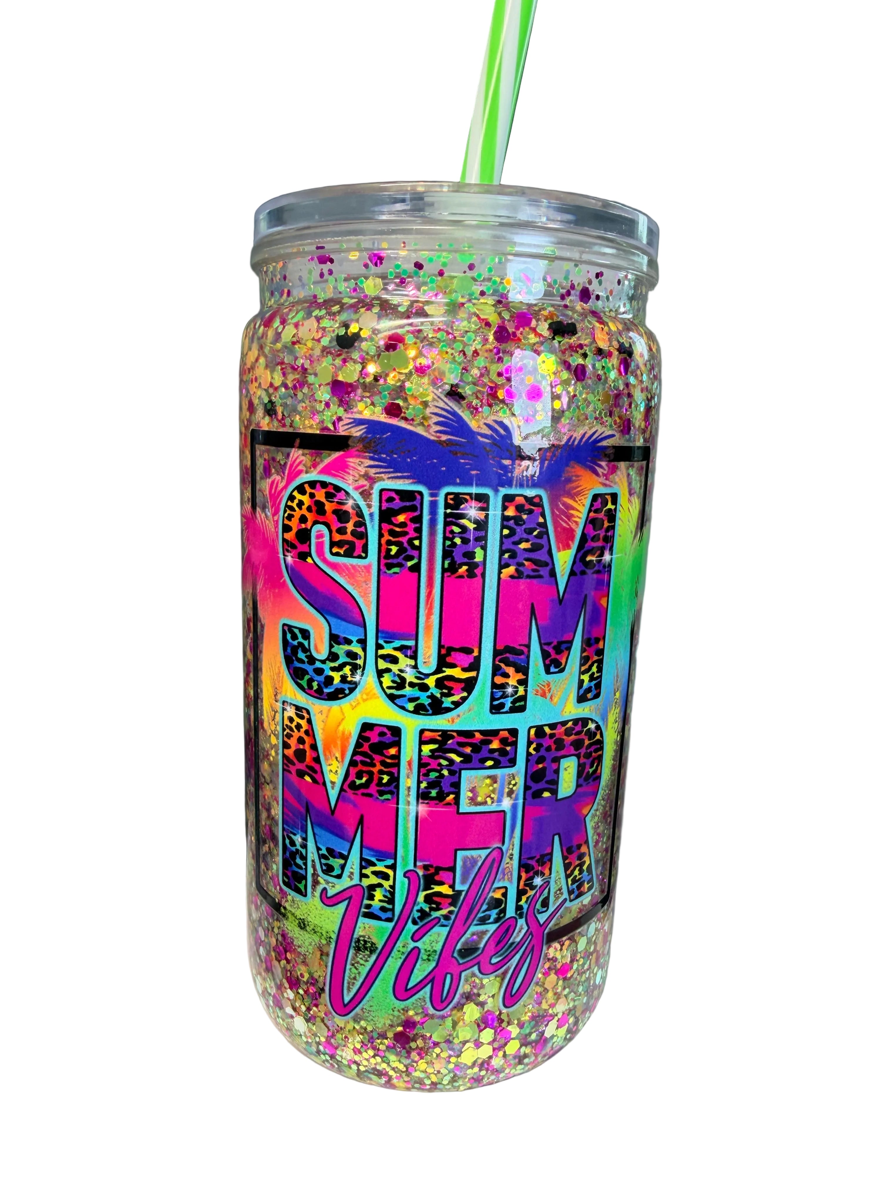 16 oz Acrylic Snow Globe Tumbler- Summer Vibes