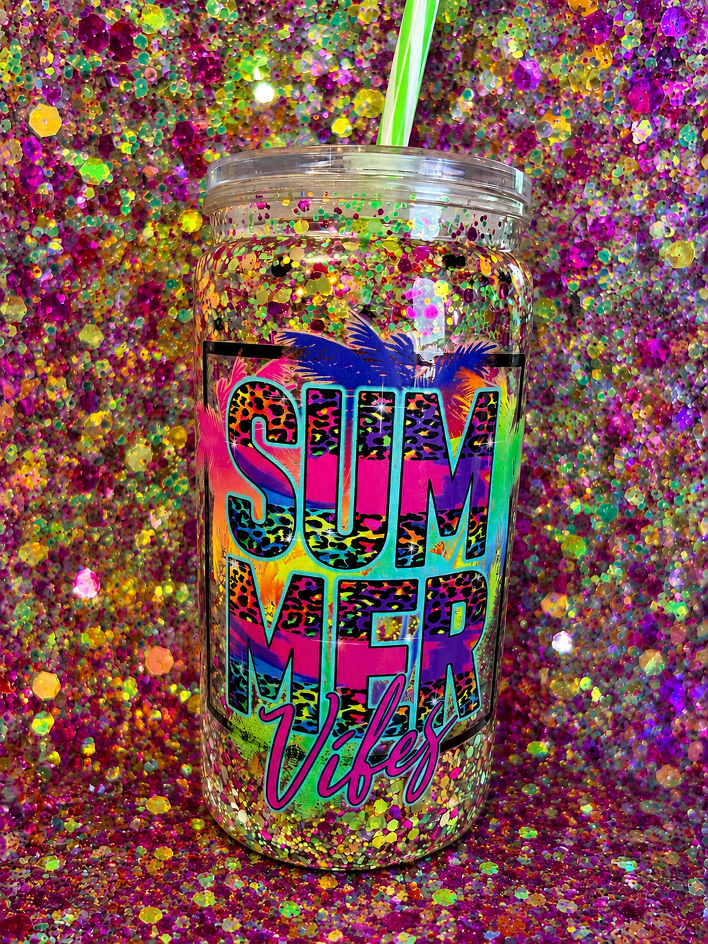 16 oz Acrylic Snow Globe Tumbler- Summer Vibes
