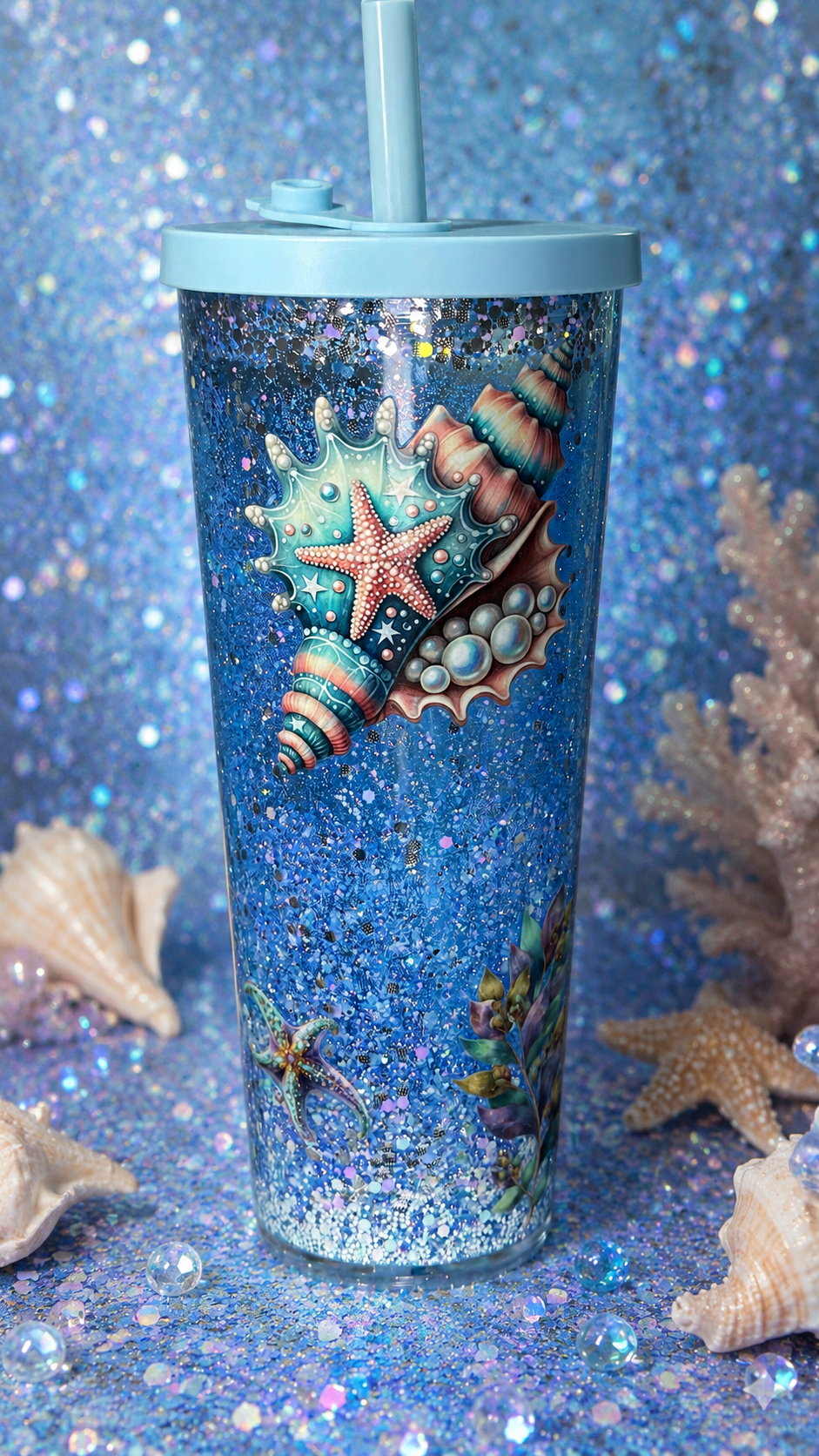 24oz Acrylic Tapered- Leak Proof Lid- Shells- Glitter-Fall