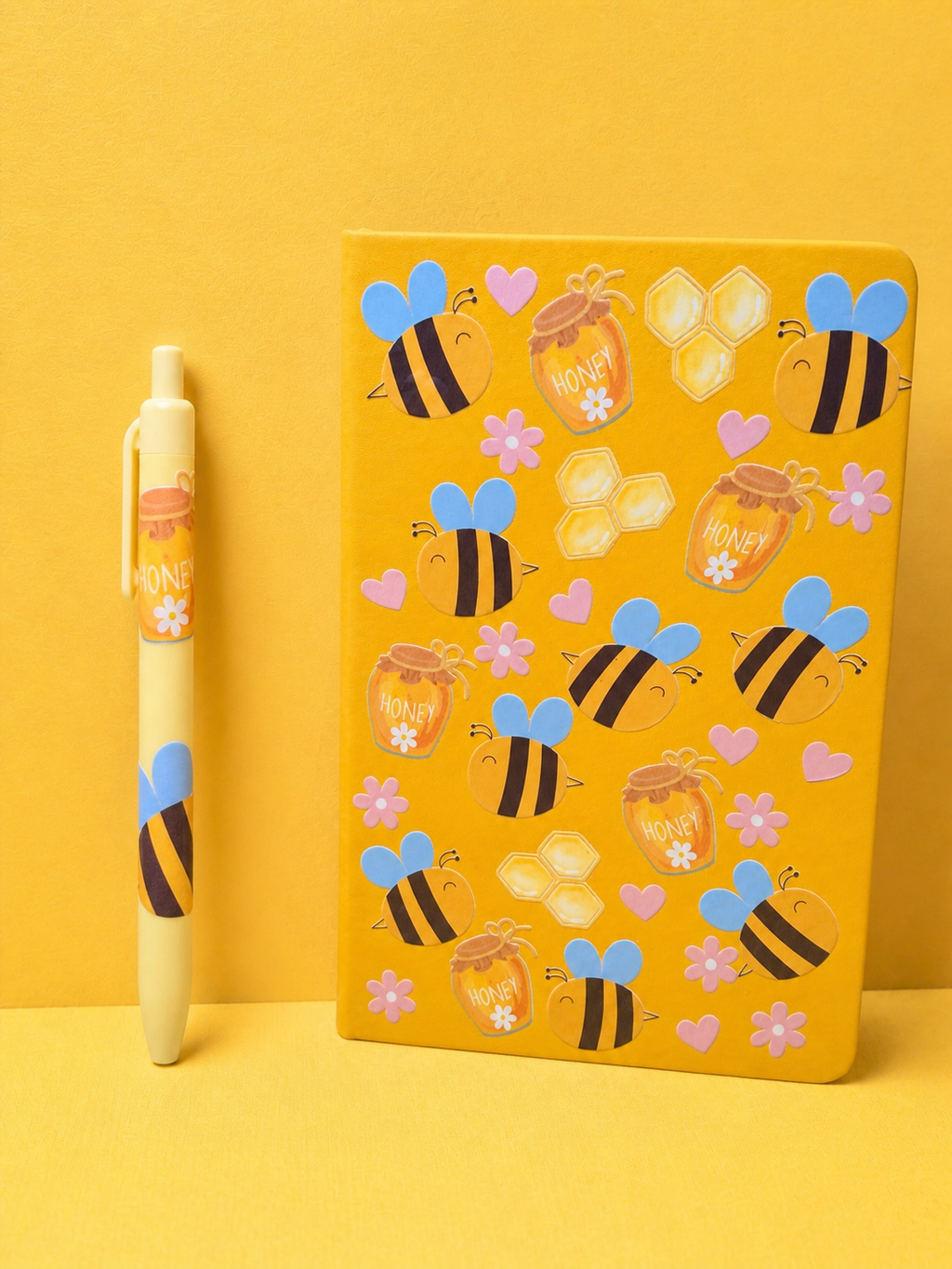 A5 Notebook with Matching Pen - Yellow, Bee Decal
