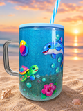 17 oz Acrylic Coffee Mug- Dolphin & Turtles