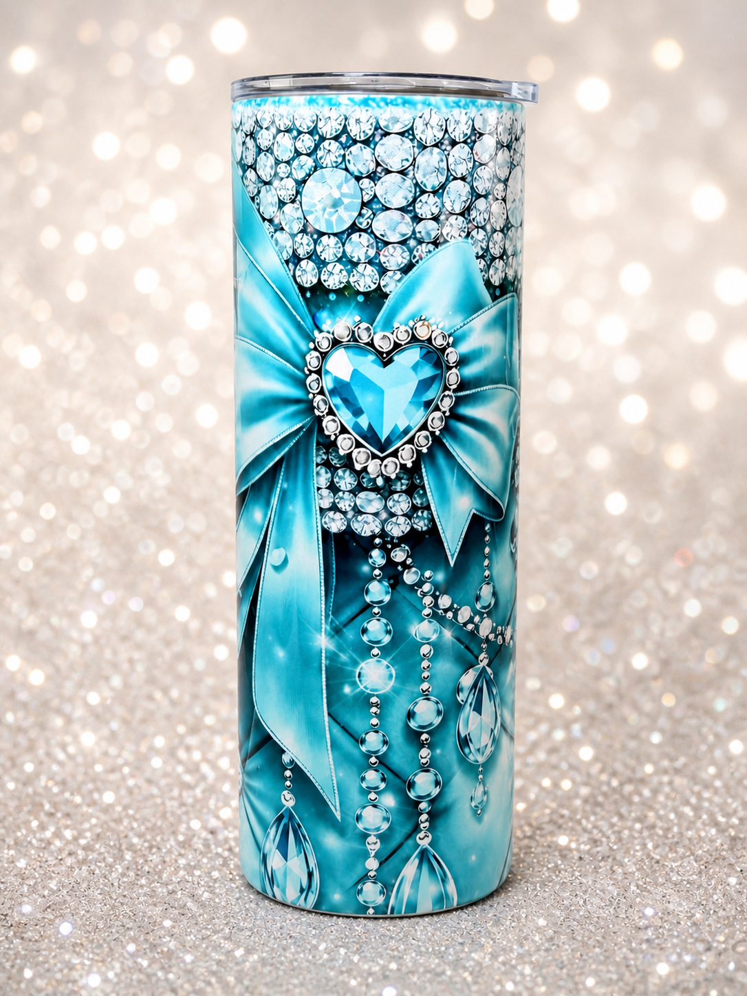 20 Ounce Stainless Steel Tumbler- Blue Bow and Diamonds