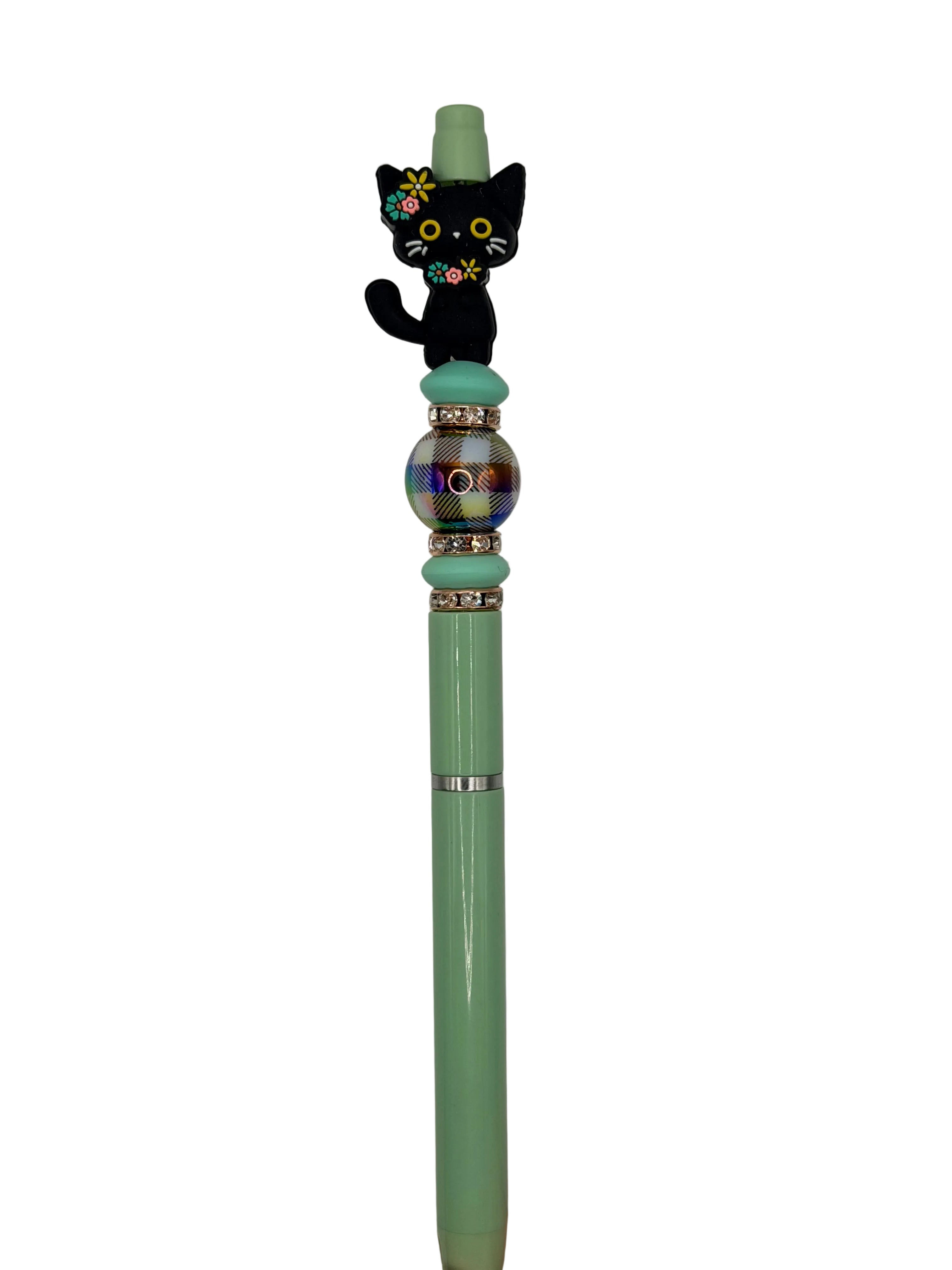 Black Cat with Flowers- Pen