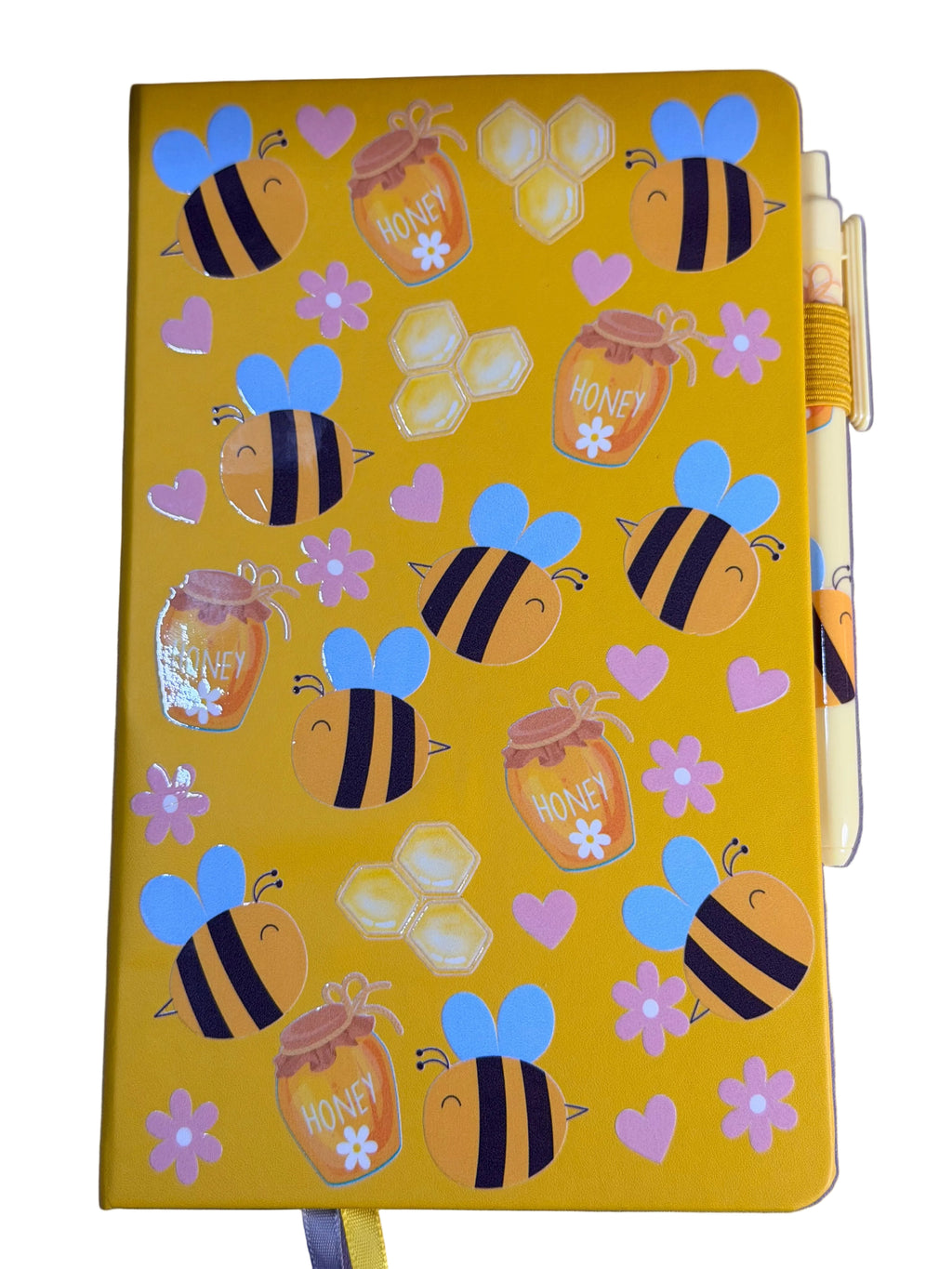 A5 Notebook with Matching Pen - Yellow, Bee Decal