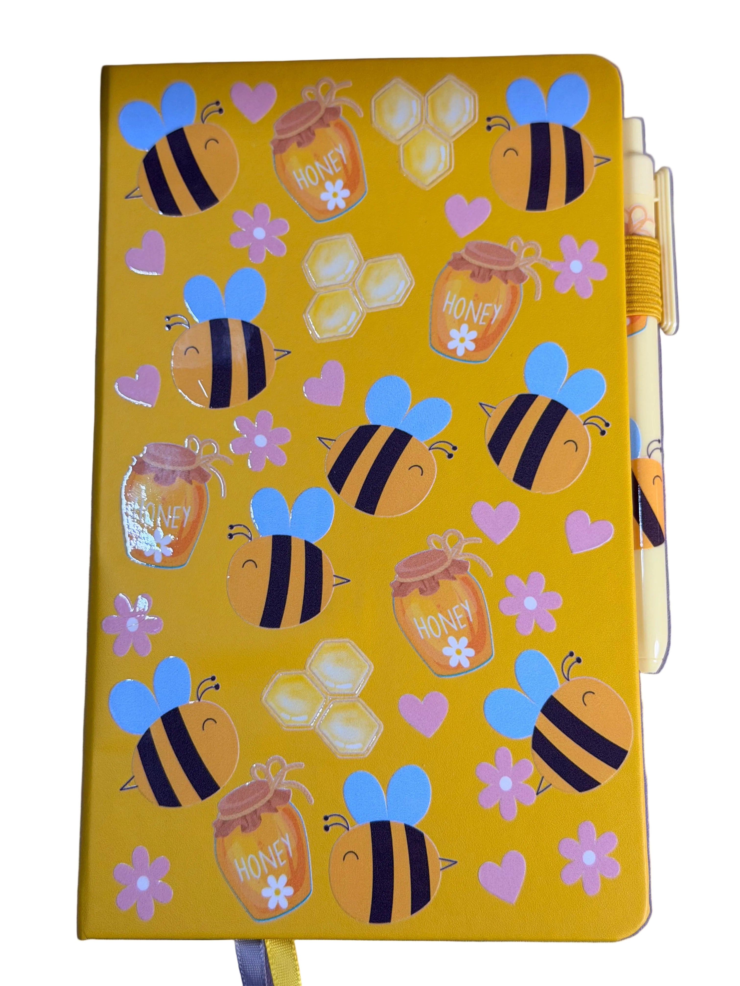 A5 Notebook with Matching Pen - Yellow, Bee Decal