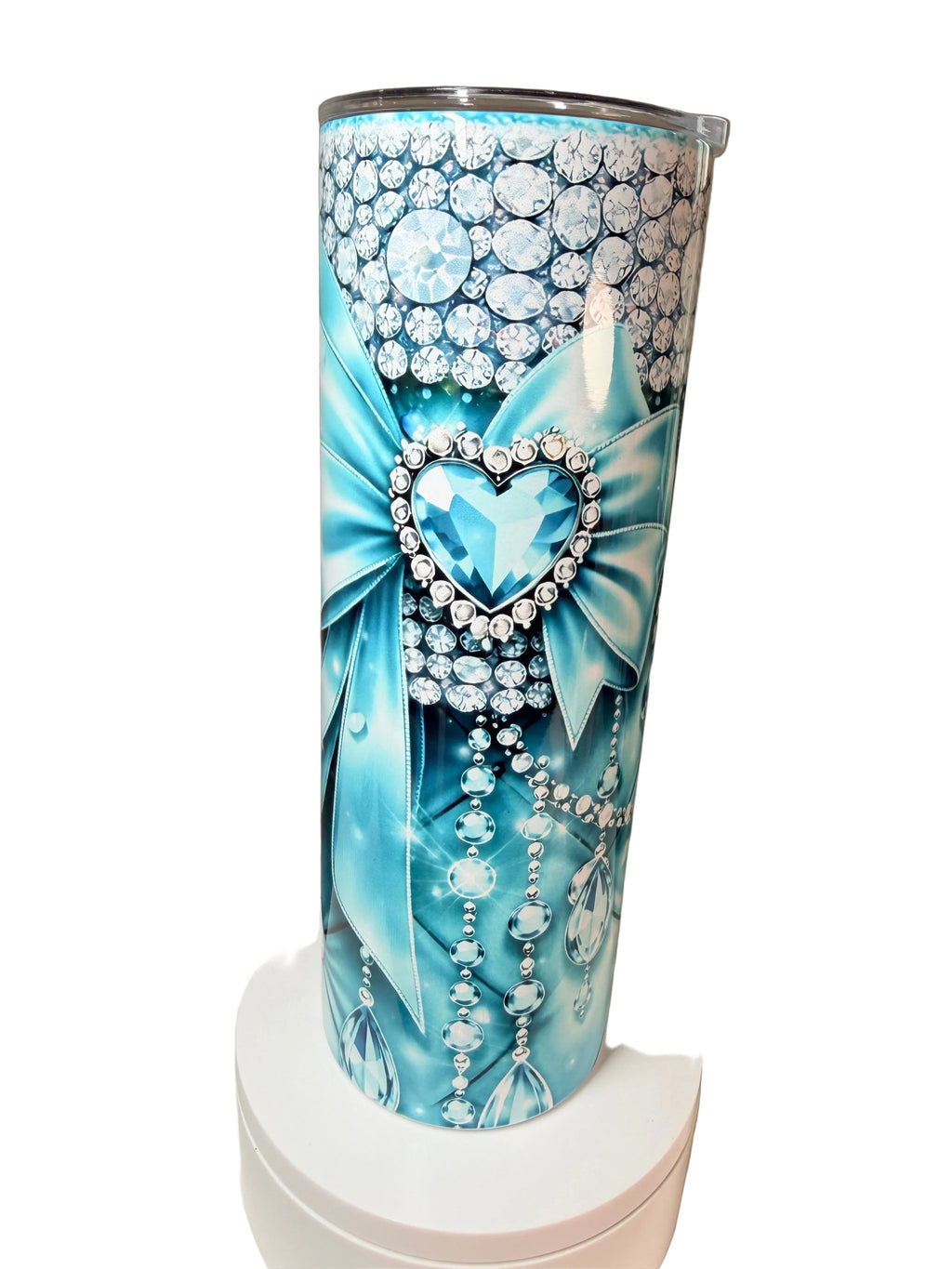 20 Ounce Stainless Steel Tumbler- Blue Bow and Diamonds