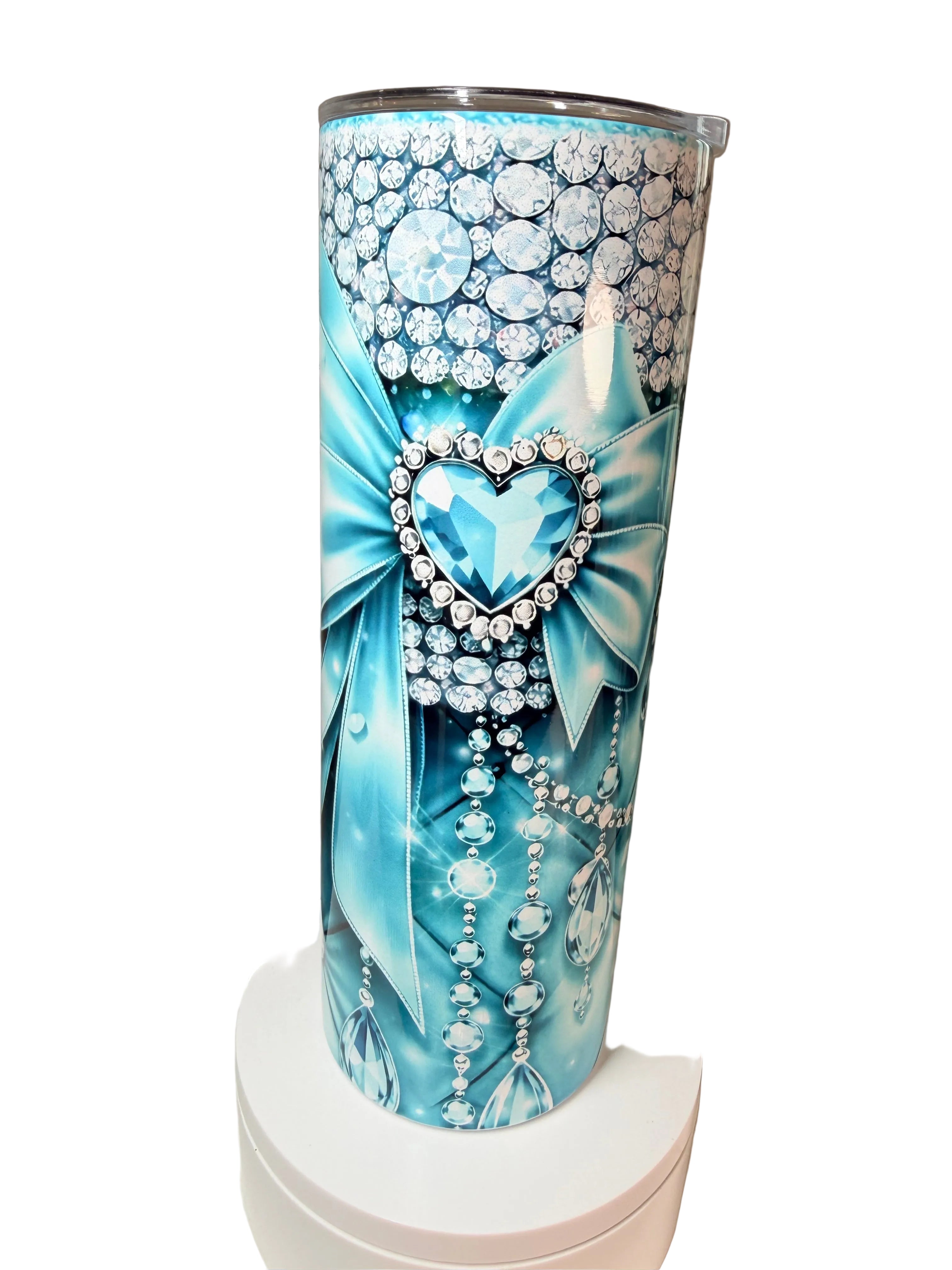 20 Ounce Stainless Steel Tumbler- Blue Bow and Diamonds