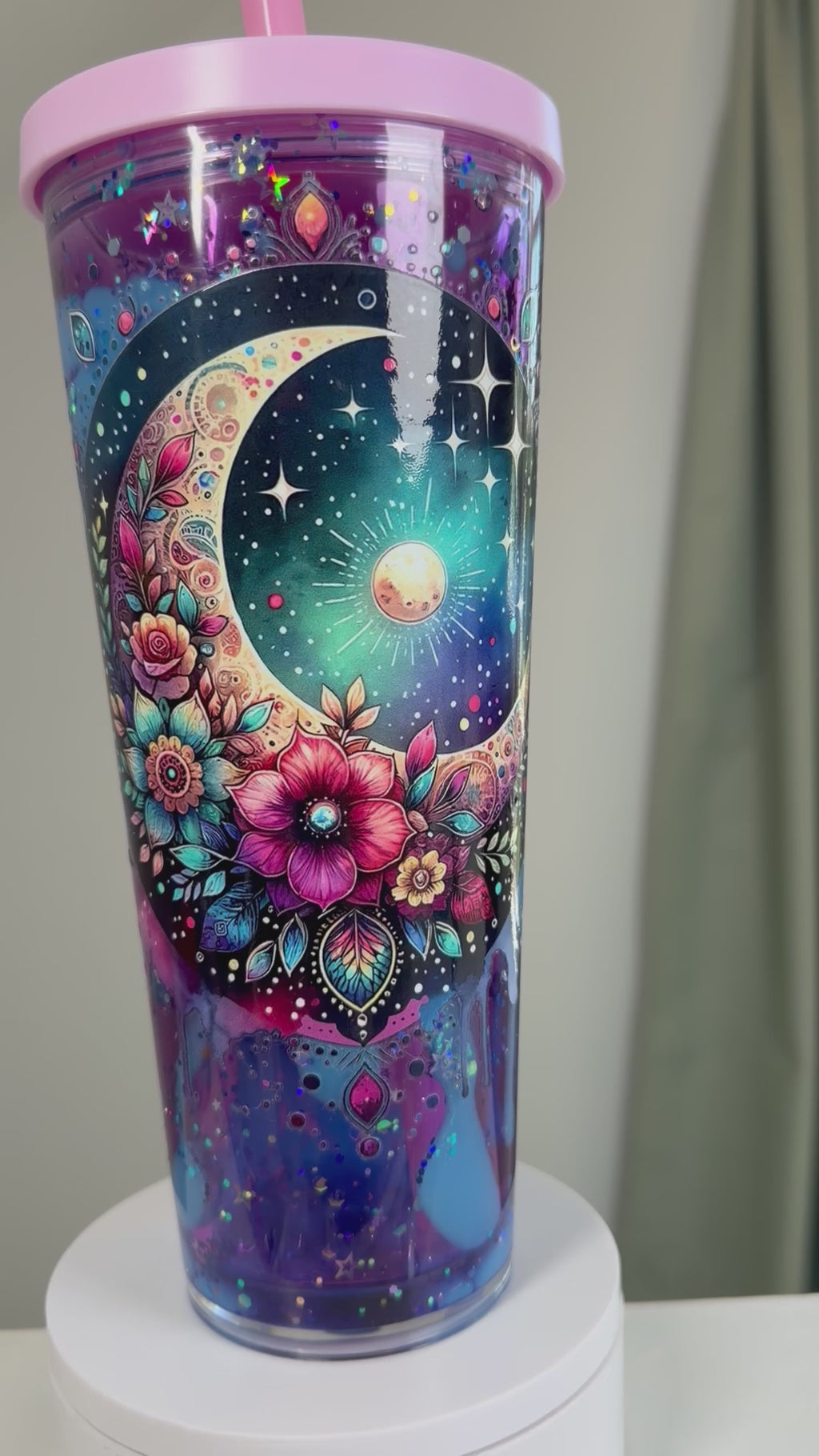 24oz Magical Moon & Floral Dual Lava Acrylic Tumbler