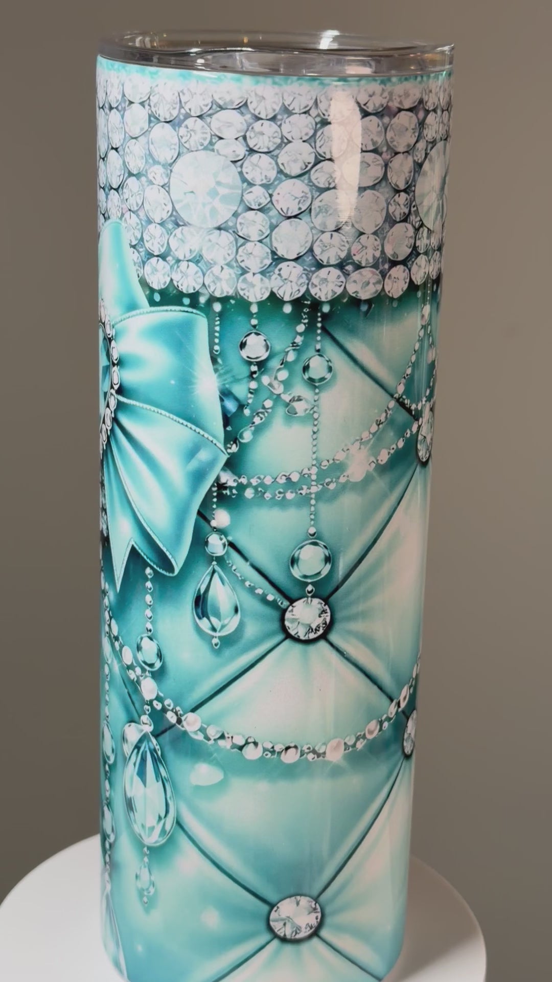 20 Ounce Stainless Steel Tumbler- Blue Bow and Diamonds