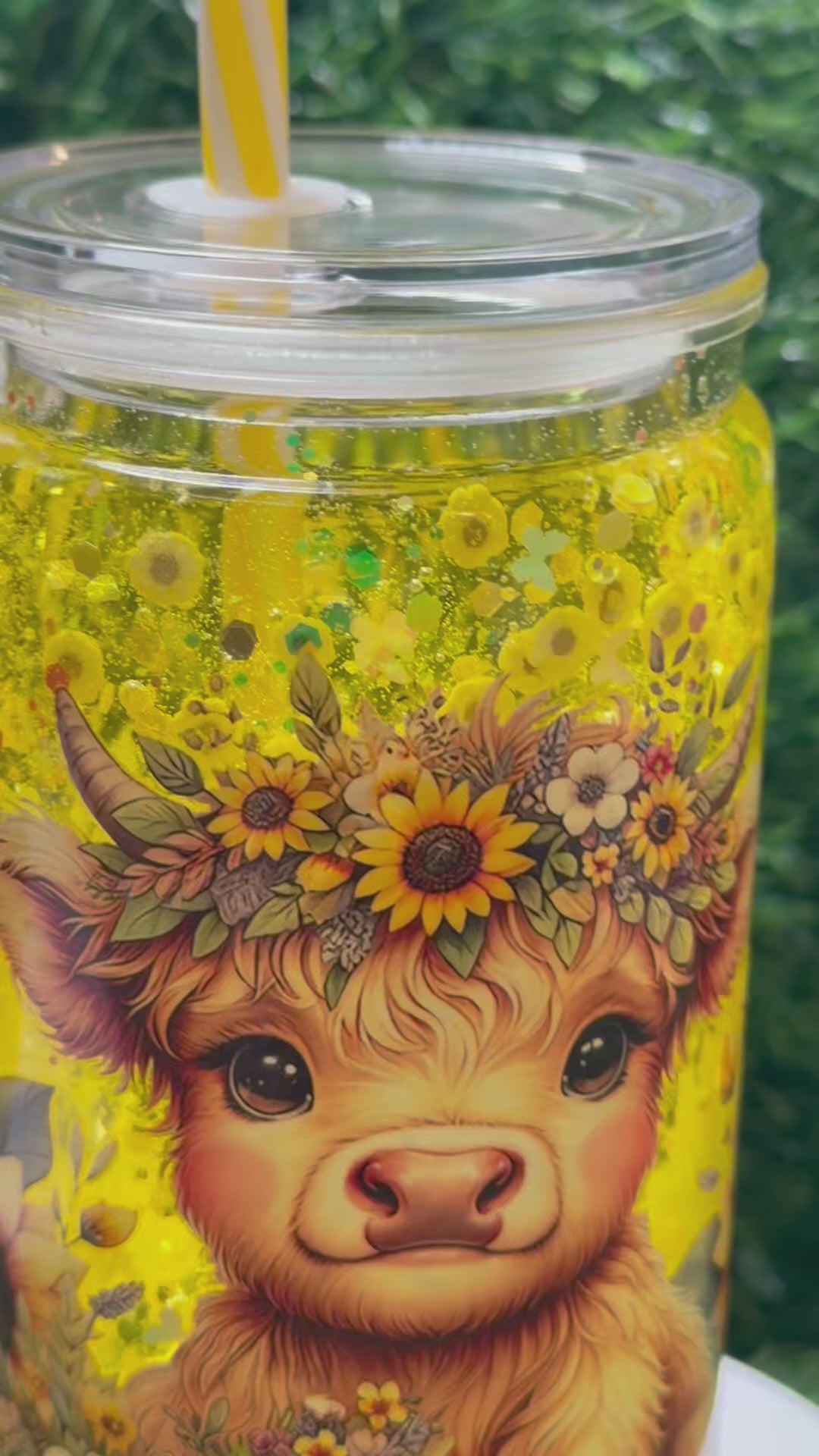 Cow & Sunflowers- 16 ounce Acrylic Snow Globe Cup