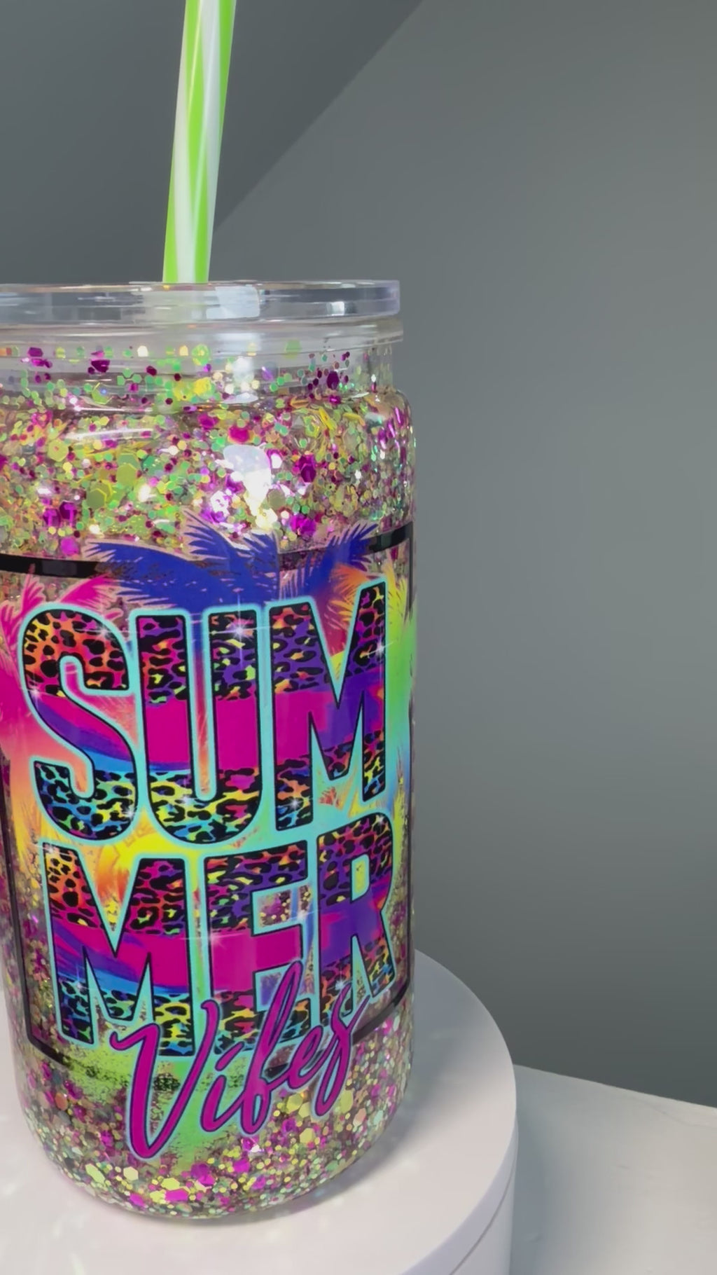 16 oz Acrylic Snow Globe Tumbler- Summer Vibes