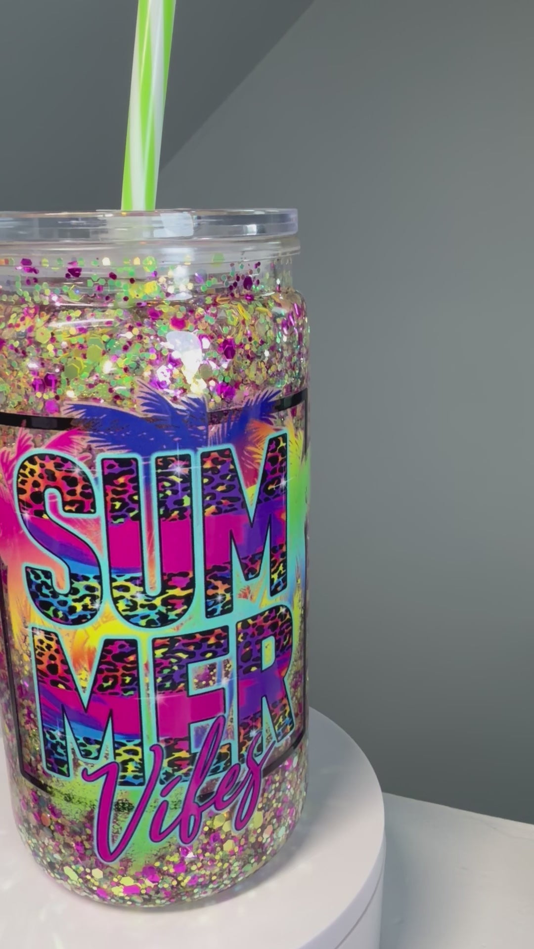 16 oz Acrylic Snow Globe Tumbler- Summer Vibes