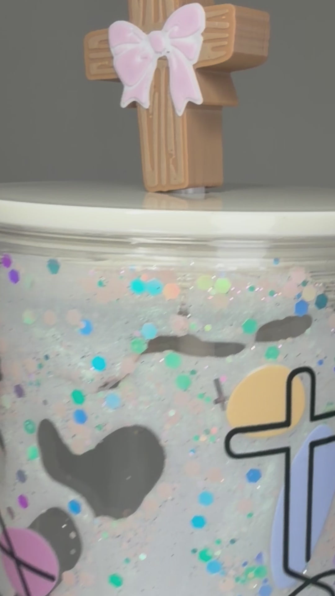24 oz Faith Inspired Lava Snow Globe Acrylic Tumbler | White Lava & Cross Glitter
